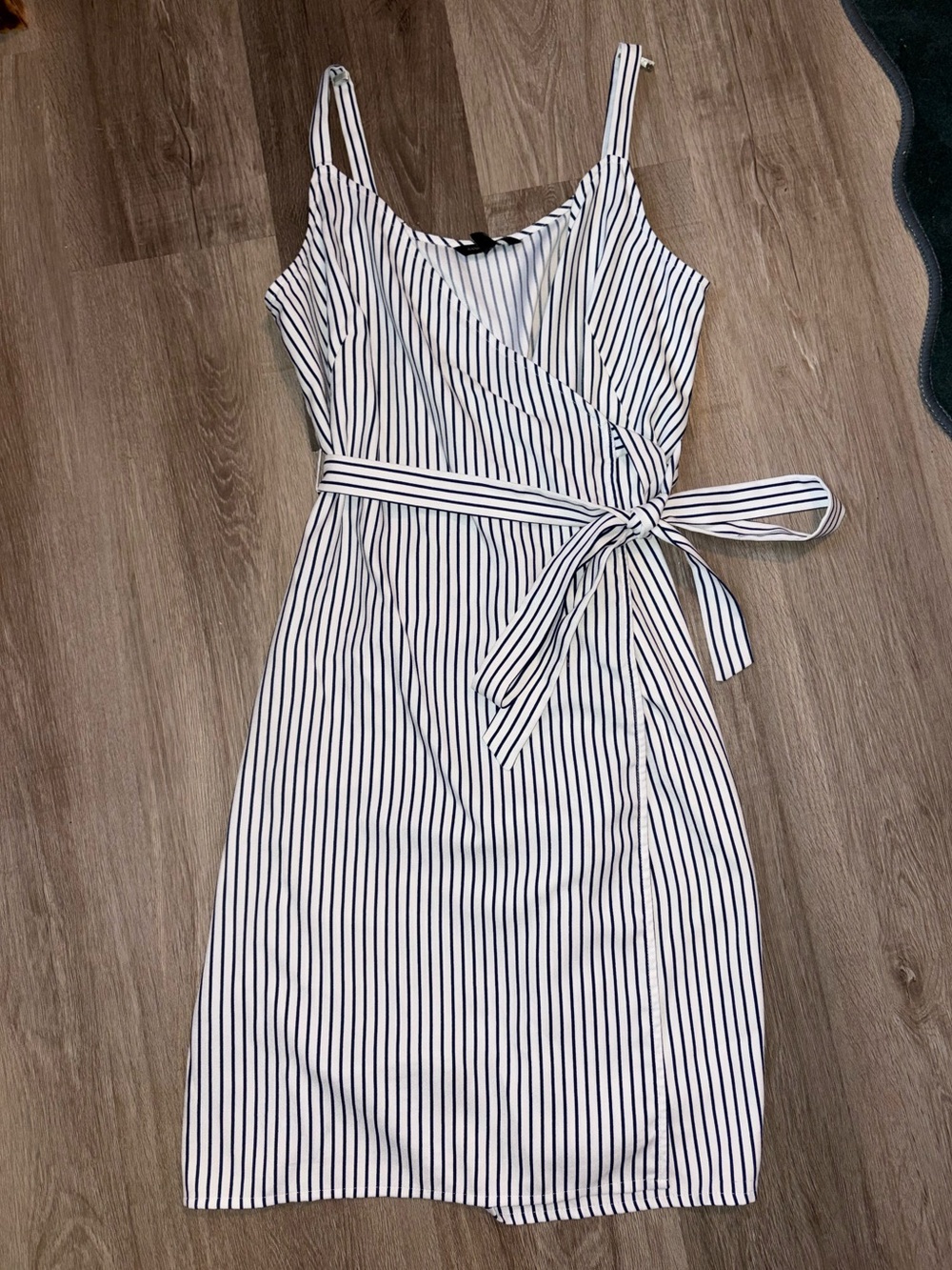 Banana Republic Black and White Striped Wrap Midi Dress